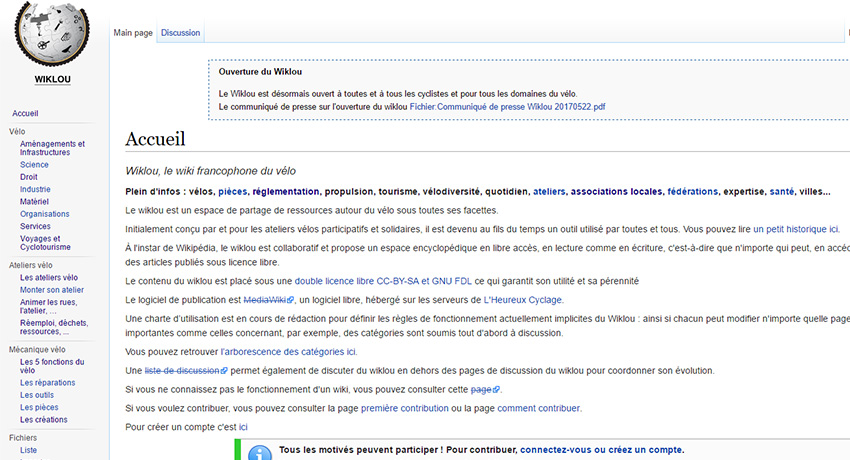 Nouveau : l&rsquo;encyclopédie du vélo Wiklou
